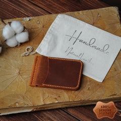 Handmade Leather Wallet with Money Clip for Men, Money Clip and Card Holder Men Wallet, Slim Bifold Wallet