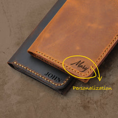 Handmade Long Leather Wallet, Personalized Bi-Fold phone Wallet for Men and Women, 8 Card Slots, 1 Cash Pocket, 1 Phone Slot