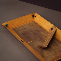 Handmade Leather Catchall Tray, Handcrafted Leather Valet Tray for Keys, Phones, Jewels, Coins