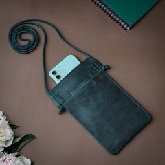 Handcrafted Leather Neck Phone Pouch with Leather Strap, Personalized Phone Sleeve with Leather Lanyard for iPhone