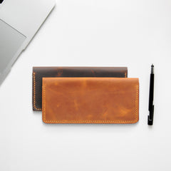 Handmade Long Leather Wallet, Personalized Bi-Fold phone Wallet for Men and Women, 8 Card Slots, 1 Cash Pocket, 1 Phone Slot