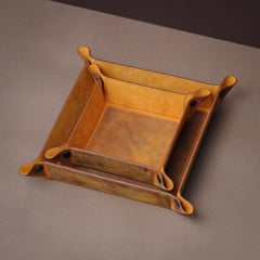 Handmade Leather Catchall Tray, Handcrafted Leather Valet Tray for Keys, Phones, Jewels, Coins