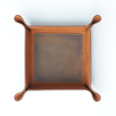 Handmade Leather Catchall Tray, Handcrafted Leather Valet Tray for Keys, Phones, Jewels, Coins