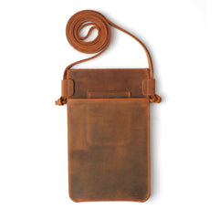 Handcrafted Leather Neck Phone Pouch with Leather Strap, Personalized Phone Sleeve with Leather Lanyard for iPhone