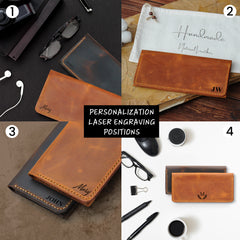 Handmade Long Leather Wallet, Personalized Bi-Fold phone Wallet for Men and Women, 8 Card Slots, 1 Cash Pocket, 1 Phone Slot