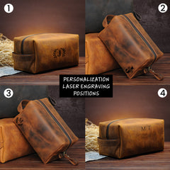 Custom Leather Toiletry Bag - Small/Medium/Large