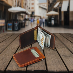 Custom Leather Money Clip Wallet - Handmade