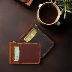 Custom Leather Money Clip Wallet - Handmade