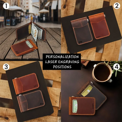 Mayacraft leather money clip wallet laser customization positions