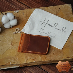 Custom Leather Money Clip Wallet - Handmade