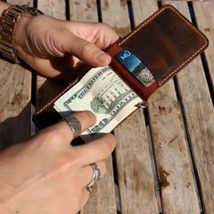 Custom Leather Money Clip Wallet - Handmade