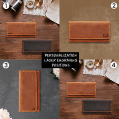 Handcrafted Long Leather Wallet for Women, 8 Card Holders and 2 Cash Pockets, Personalized Leather Wallet