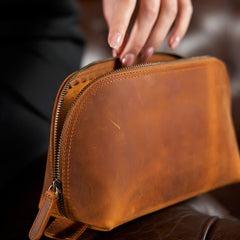 Handcrafted Leather Makeup Bag for Holiday, Handmade Leather Cosmetic Bag to Keep Toiletries for Travels