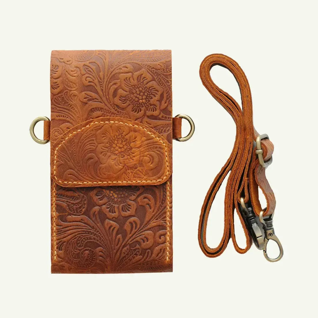 Corssbody phone bag camel patterned by Mayacraft