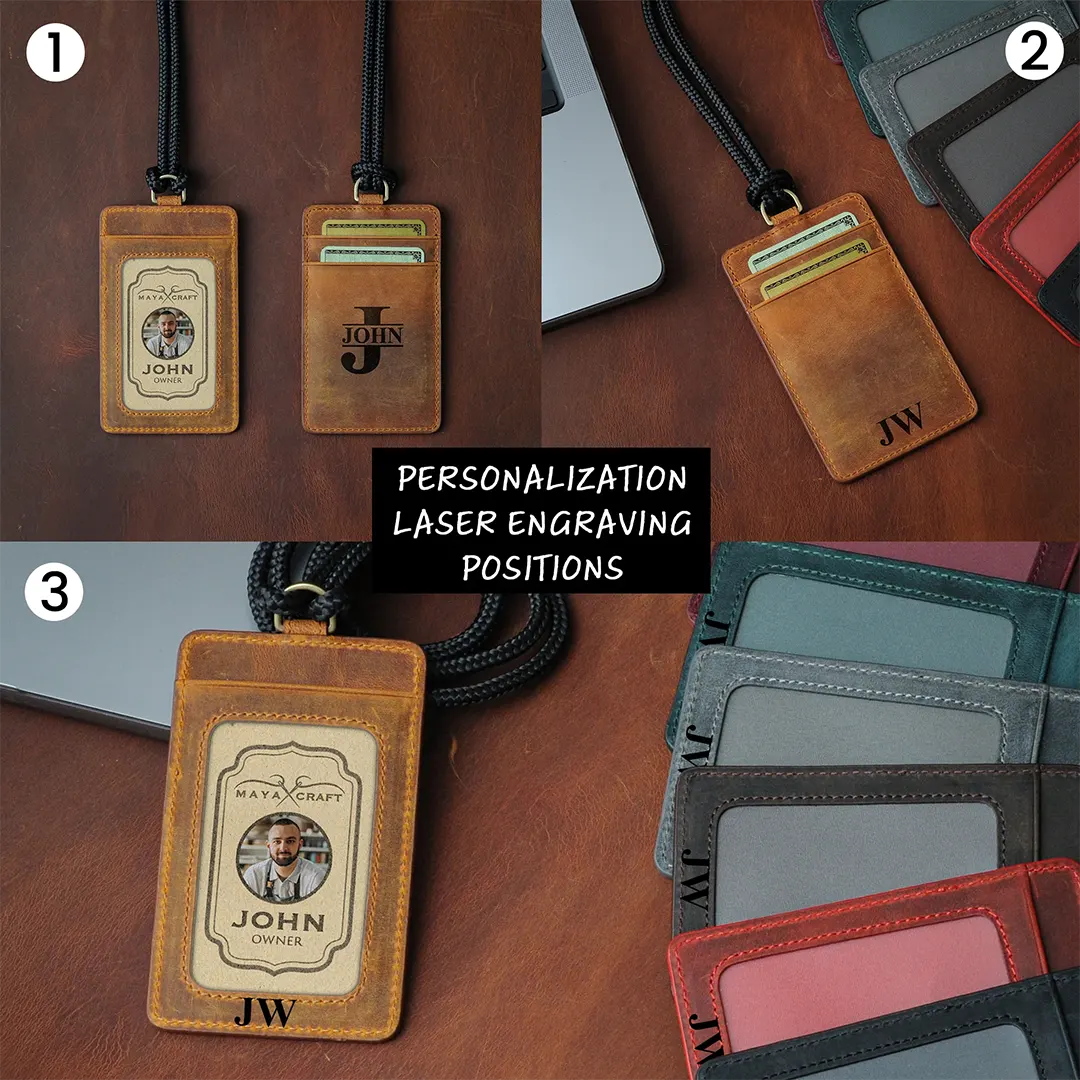 Mayacraft leather id card holder laser customization positions