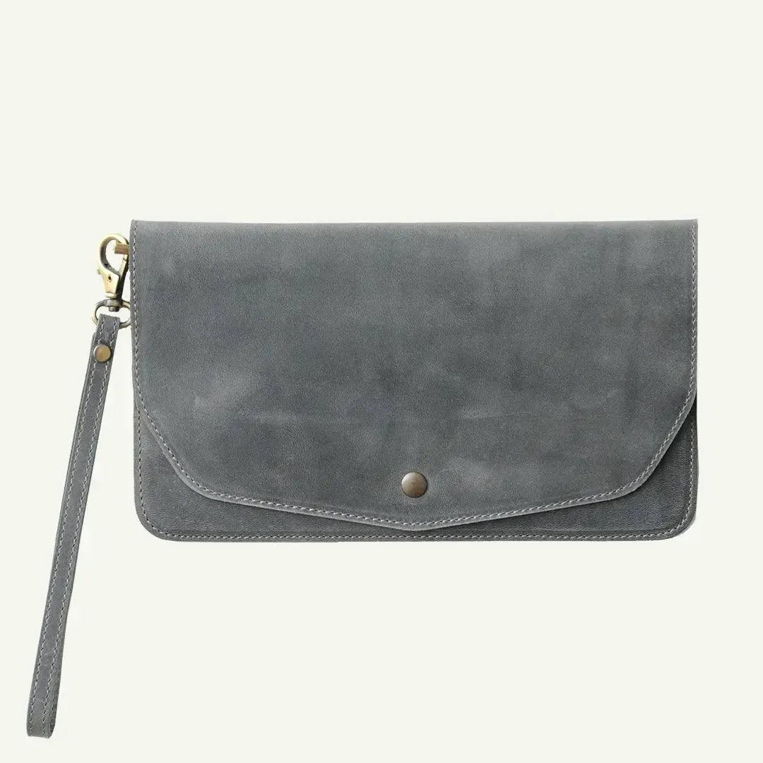 Gray leather clutch bag by Mayacraft