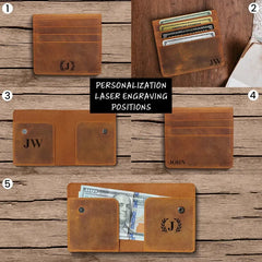 Mayacraft leather front pocket wallet laser customization positions