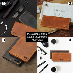 Mayacraft long leather wallet laser customization positions