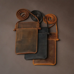 Leather Phone Pouch with Leather Lanyard & Customization