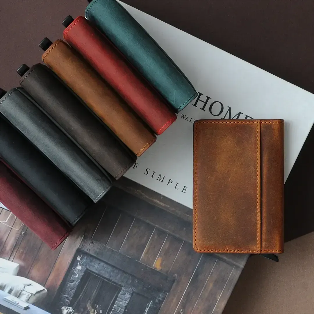 Leather Pop Up Wallet - Customized Genuine Leather - Mayacraft