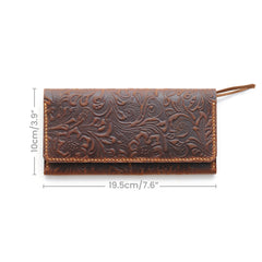 Handcrafted Long Leather Wallet for Women, 8 Card Holders and 2 Cash Pockets, Personalized Leather Wallet
