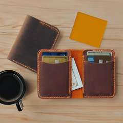 Handmade Leather Slim Billfold Wallet with Customization